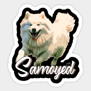 Furry Friends Fiesta Samoyed Dreams, Stylish Tee Extravaganza for Dog Lovers Sticker